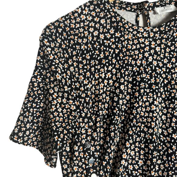 Paco Rabanne Black Floral Jersey Short Sleeve Crewneck Midi Dress Size XXL - Picture 11 of 16